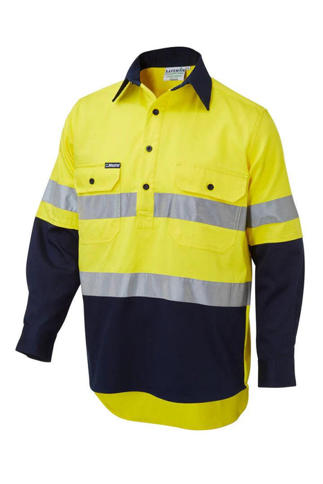 Master 7WM415 Closed front Hi-Vis Long Sleeve Shirt – 190GSM Cotton Drill