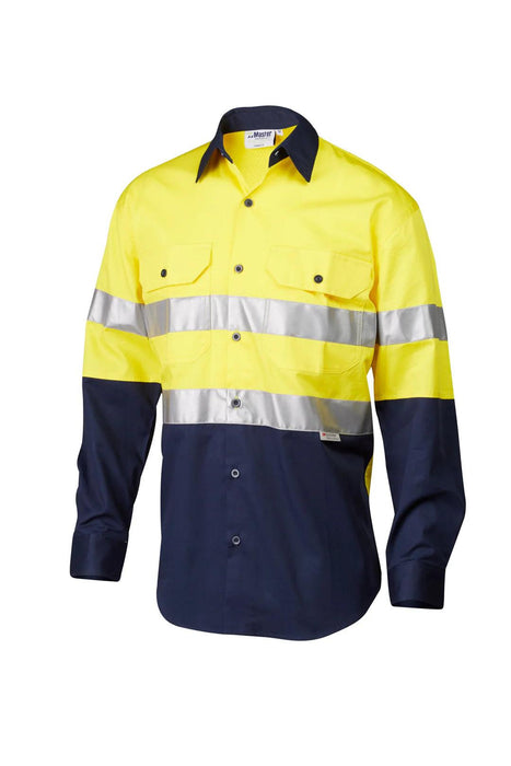 Master Hi-Vis Long Sleeve Shirt - 3M Taped 2-Tone, 155gsm Cotton Drill, Vented for Comfort