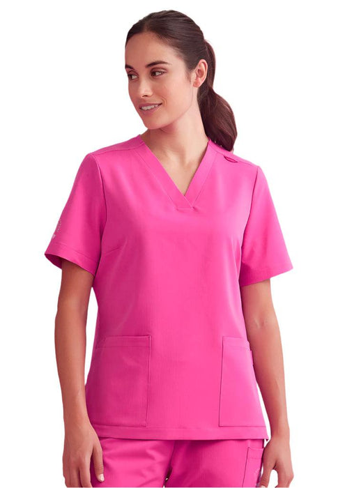 Biz Care Womens Pink V-Neck Scrub Top