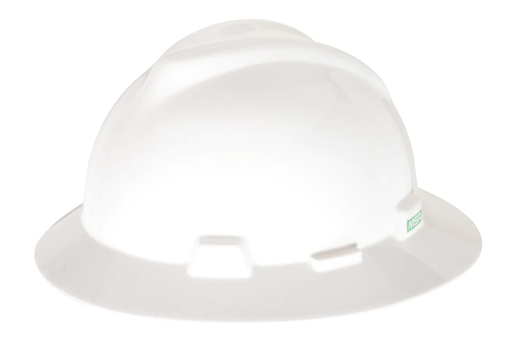 MSA V-Gard® 220949 Hard HAT - Full Brim - Type 1 HDPE - Unvented - 4 Point Fas-Trac Ratchet Suspension - White