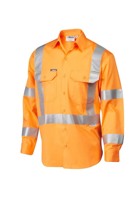 MASTER 7WM421 SHIRT L/SLEEVE MASTER HI VIS D/N NSW RAIL 3M TAPED 155GSM COTTON DRILL