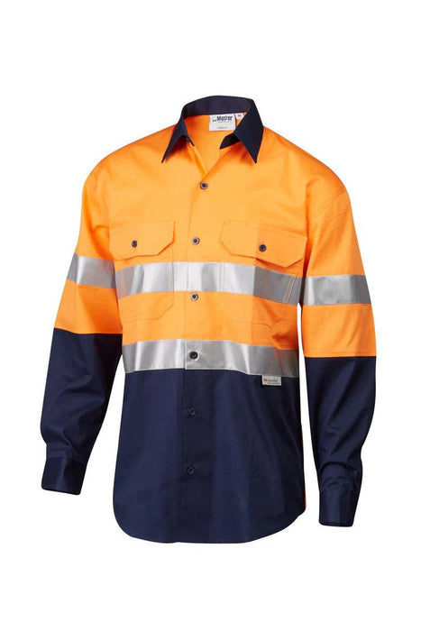 Master Hi-Vis Long Sleeve Shirt - 3M Taped 2-Tone, 155gsm Cotton Drill, Vented for Comfort