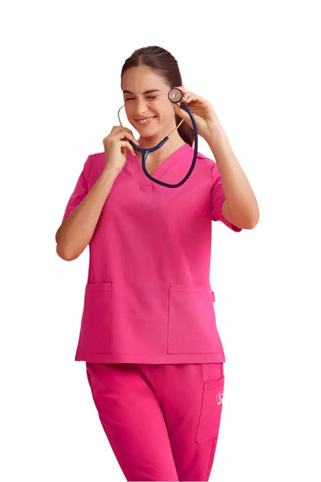 Biz Care Womens Pink V-Neck Scrub Top
