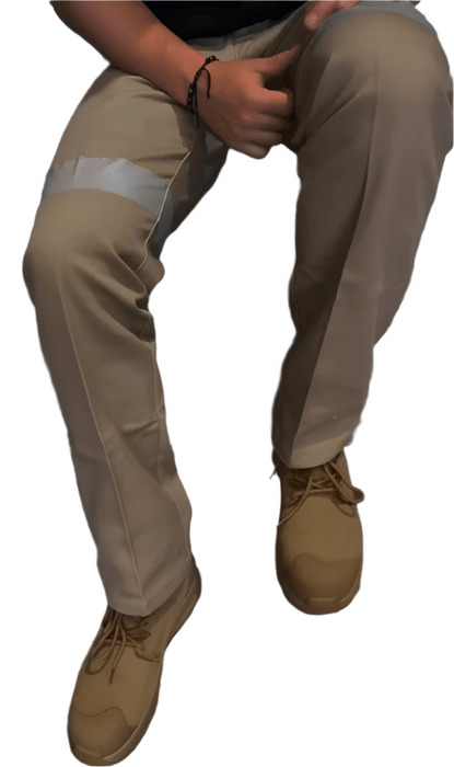 Master High-Visibility Work Cargo Pants, Heavy Duty Cotton Drill 310gsm, Reflective Tape, Khaki
